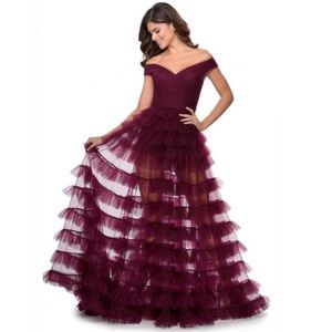 La Femme Off the Shoulder Sheer Tulle‎ Ballgown- NWT